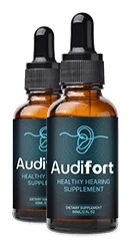 Two bottles of Audifort liquid hearing support
